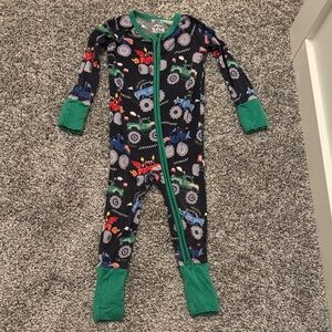 Little sleepies Monster Truck Zippie Pajamas - Green Trim
